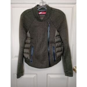 Nike Tech Fleece 800 Aeroloft Moto Jacket Down Asymmetric Olive Green Small EUC